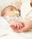 Baby sleep in mother hand, happy maternity concept Royalty Free Stock Photo