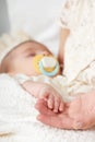 Baby sleep in mother hand, happy maternity concept Royalty Free Stock Photo