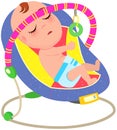 Baby sleeping in automatic bouncer, child gadjet swing bed. Chaise lounge for kid relaxation Royalty Free Stock Photo