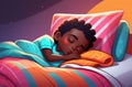 Baby sleeping in bed,blush on cheeks,boy sick,soft bed,afro baby sleeping cute in crib,soft pillows Royalty Free Stock Photo