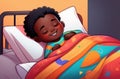 Baby sleeping in bed,blush on cheeks,boy sick,soft bed,afro baby sleeping cute in crib,soft pillows Royalty Free Stock Photo