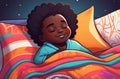 Baby sleeping in bed,blush on cheeks,boy sick,soft bed,afro baby sleeping cute in crib,soft pillows Royalty Free Stock Photo