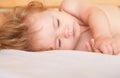 Baby sleeping in the bed. Quiet sleep, sleeping cute child. Royalty Free Stock Photo