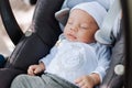 Baby sleeping car seat crown pattern princess Royalty Free Stock Photo