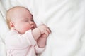 Baby Sleeping, 3 months old Kid in pink cloth Sleep on a white blanket, Child Asleep in bed