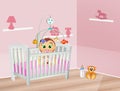 Baby sleeps in the cot in the bedroom