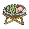 Baby sleeps in the cradle sketch engraving vector Royalty Free Stock Photo