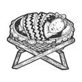 Baby sleeps in the cradle sketch engraving vector Royalty Free Stock Photo