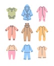 Baby sleepwear cloth pajama romper color line icon