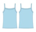 Baby sleeveless tank top with straps technical sketch. Children outline undershirt. Sky blue color