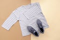 Baby sneakers,t shirt,jumper.Set of children's clothes and accessories for spring, autumn or summer.Fashion kids Royalty Free Stock Photo