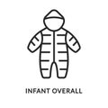 Baby snowsuit flat line icon. Vector illustration infant overall.