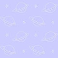 Baby space seamless pattern. Cartoon outline planet saturn and stars. Vector cosmic background and texture. For kids design,