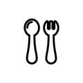 Baby spoon and fork thin line icon. Outline symbol baby cutlery for the design of children's webstie and mobile applications. Out