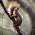 A baby squirrel clinging to a tree branch, with its tail wrapped around it2