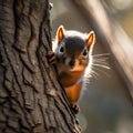 A baby squirrel clinging to a tree branch, with its tail wrapped around it4 Royalty Free Stock Photo