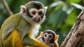 Baby Squirrel Monkey and Mother Watching Royalty Free Stock Photo