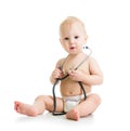 Baby with stethoscope in hands Royalty Free Stock Photo