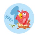 Baby sticker icon with cute bird owl for one year old baby. Vector illustration in cartoon scandinavian style with Royalty Free Stock Photo