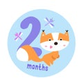 Baby sticker icon with cute little animal squirrel for two months old baby. Vector illustration in cartoon scandinavian Royalty Free Stock Photo