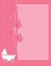 Baby stroller and balloon pink striped background Royalty Free Stock Photo