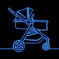 Baby stroller blue icon neon glow concept Royalty Free Stock Photo