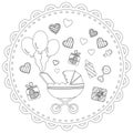 Baby stroller and hearts, Coloring book