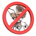 Baby stroller with prohibition sign, 3D rendering