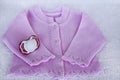 Set for newborn girl with rose knitted blouse and dummy