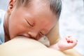 Baby Sucking from mother`s breast. Breastfeeding concept. breastfeeding and infant. Royalty Free Stock Photo