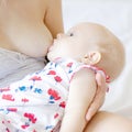 Baby sucks mother`s breast, breast milk feeding newborn baby Royalty Free Stock Photo