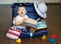 Baby in suitcase ready for travel Royalty Free Stock Photo