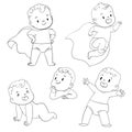 Baby superhero. Funny cartoon character. Coloring book