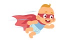 Baby superhero, little boy in red cape and mask flying. Super hero kid in diaper, justice fighter in cape speed running Royalty Free Stock Photo