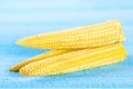 Baby sweetcorn or mini corn. It is typically the eaten whole cob included for the human consumption. It is eaten both raw and cook