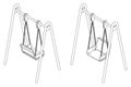 Baby swing with chair, black and white vector outline illustration in isometric view