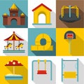 Baby swing icons set, flat style Royalty Free Stock Photo