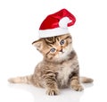 baby tabby kitten in red christmas hat. isolated on white Royalty Free Stock Photo