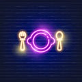Baby tableware neon icon. Glowing Vector illustration of child signs for design. Children food concept