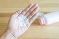 Baby talcum powder on hand