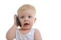 Baby talking on mobile phone Royalty Free Stock Photo