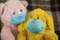 Medical teddy bear masked closeup coronavirus epidemic