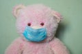 Medical teddy bear masked closeup coronavirus epidemic