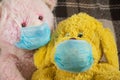 Medical teddy bear masked closeup coronavirus epidemic