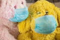 Medical teddy bear masked closeup coronavirus epidemic