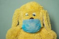 Medical teddy bear masked closeup coronavirus epidemic