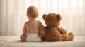 The baby and teddy bear sharing a quiet moment in a cozy setting..AI generated image Royalty Free Stock Photo