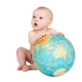 Baby and terrestrial globe Royalty Free Stock Photo