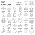 Baby thin line SIGNED icon set, toy symbols collection, vector sketches, logo illustrations, children signs linear Royalty Free Stock Photo