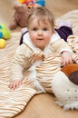 Baby on tiger mat Royalty Free Stock Photo